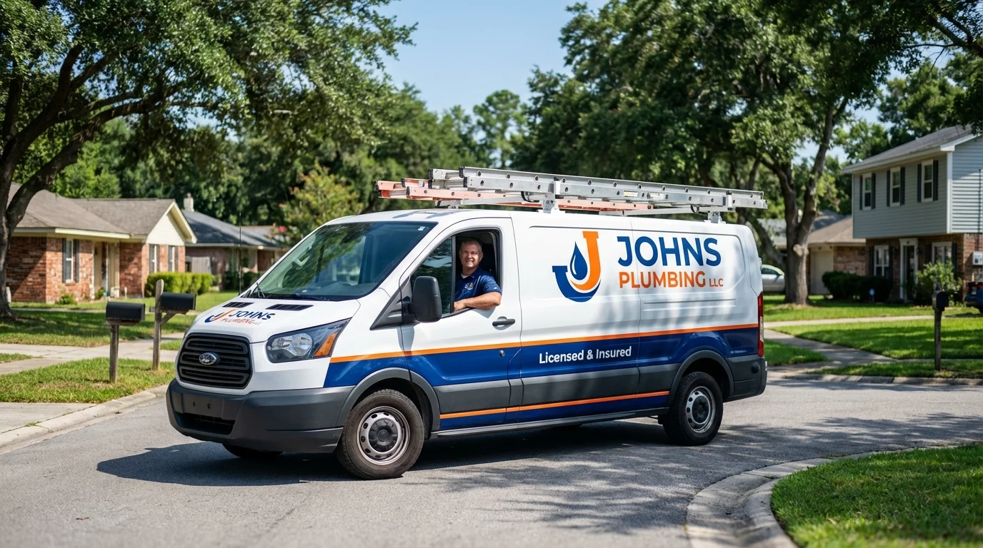 Johns Plumbing LLC service van in East Greenwich, RI