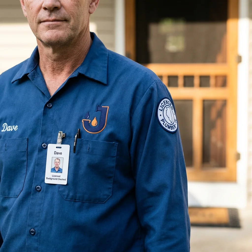 Licensed plumber showing ID badge in East Greenwich, RI