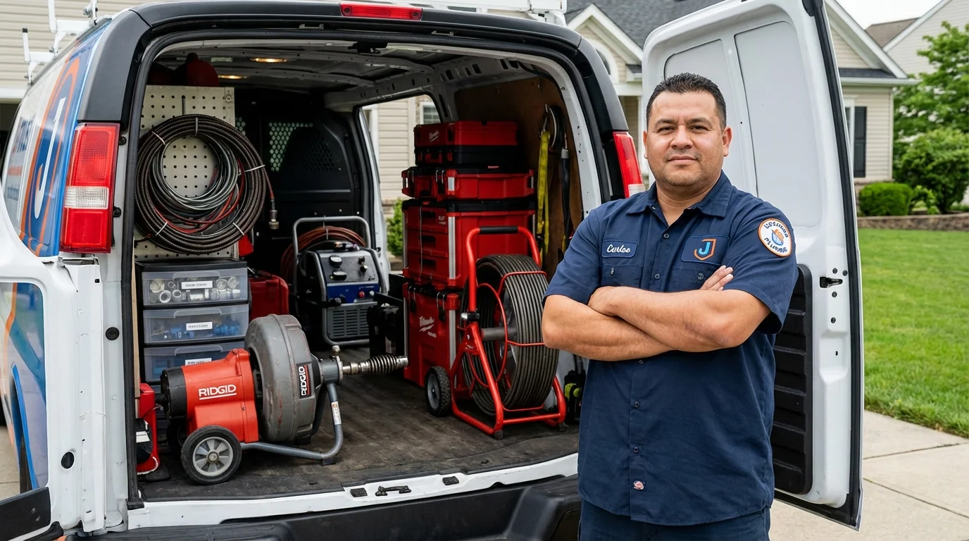 Professional drain cleaning equipment and Johns Plumbing LLC plumber in East Greenwich