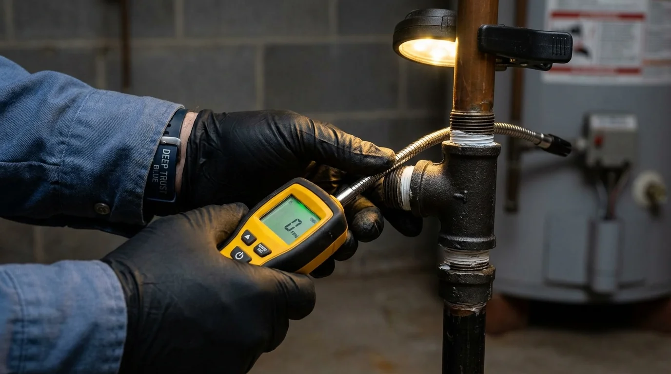 Gas leak detection with electronic sniffer by Johns Plumbing LLC in East Greenwich
