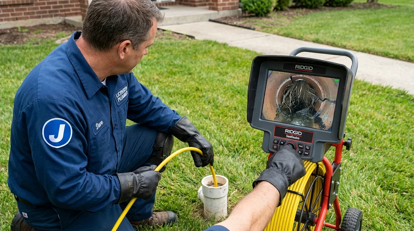 Sewer camera inspection being performed by Johns Plumbing LLC in East Greenwich